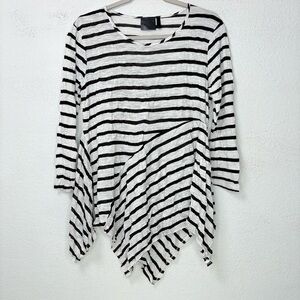 Vecceli Italy Lagenlook Asymmetrical Hem Stripe Tunic Top Fairy Grunge L